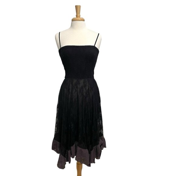 Free People Whimsigoth Witchy Lace Ruffle Hem Sleeveless Dress Black size XS - Picture 1 of 11